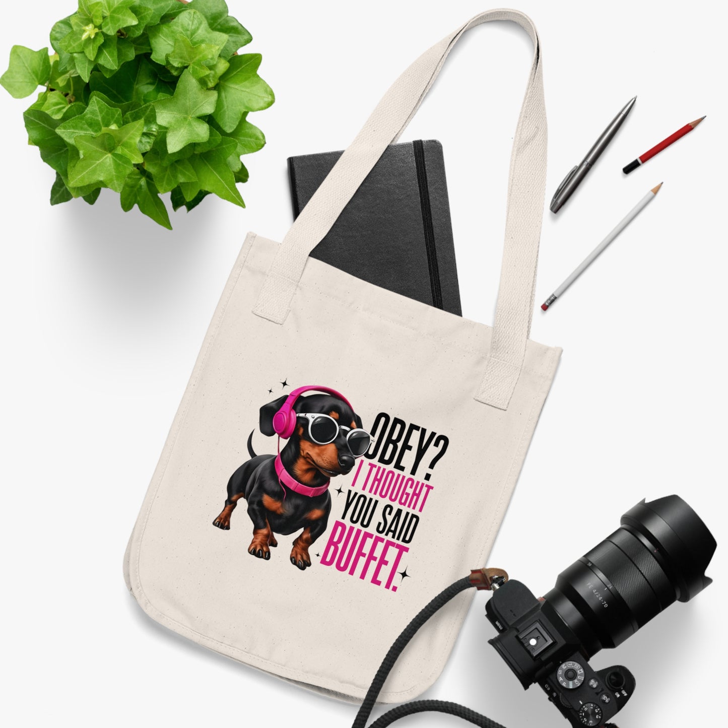 Dog Lover's Organic Canvas Tote Bag, Funny Pet Owner Gift, Unique Shopping Bag, Eco-Friendly Tote, Dachshund Design, Gift for Dog Moms