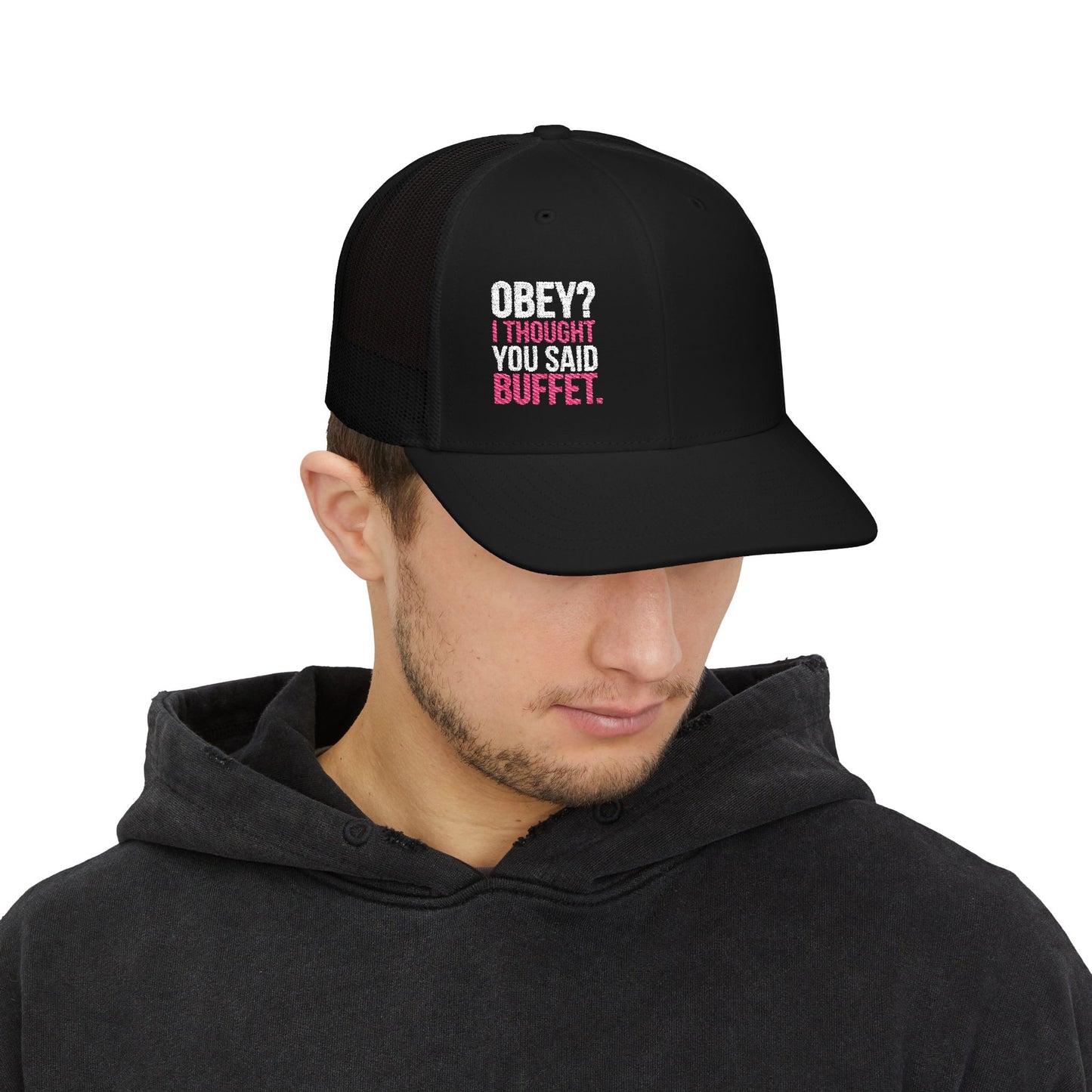 Embroidered Snapback Cap - Funny “Obey? I Thought You Said Buffet” Trucker Hat